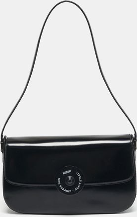 Moschino Black Glossy Leather Flap Shoulder Bag