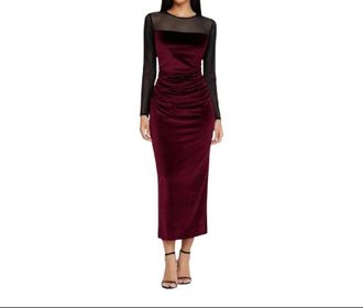 Amanda Uprichard Womens Velvet Mesh Midi Dress In Burgundy
