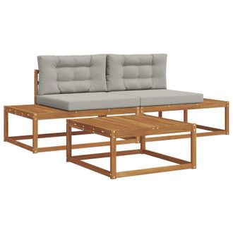 vidaXL Conjunto De Sof&aacute;s De Exterior Con Coj&iacute;n Gris Natural Y Claro Vidaxl