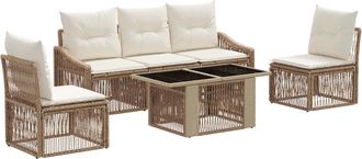 vidaXL Conjunto De Sof&aacute;s De Jard&iacute;n 6 Uds. Beige Y Blanco Crema Vidaxl
