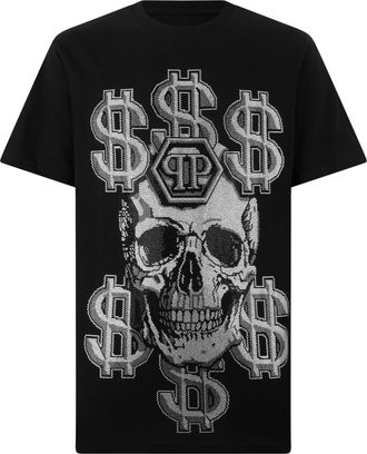 Philipp Plein Round Neck T-Shirt Dollar Skull Stones