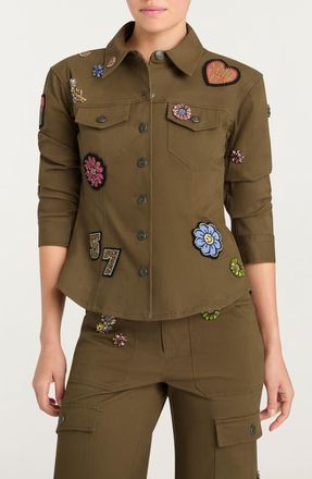 Cinq &agrave; Sept Retro Love Patches Canyon Jacket in Dark Olive Multi at Nordstrom, Size Xx-Small