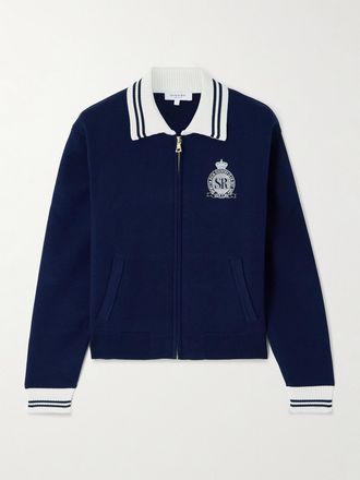 Sporty & Rich Cardigan In Maglia Con Righe E Ricamo Royal Club - Blu