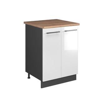 Vicco Mueble Bajo Para Fregadero Fame-line, Blanco Alto Brillo/antracita, 60 Cm, Vicco