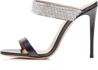 Generic Black,8.5 UK,Womens Rhinestone Sandals Peep Open Toe Stiletto High Heels Two Strap Slip On Pumps Summer Backless Party Wedding Dress Mules Shoes