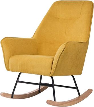Koketto Home Sillón mecedora tapizado mostaza y patas de roble