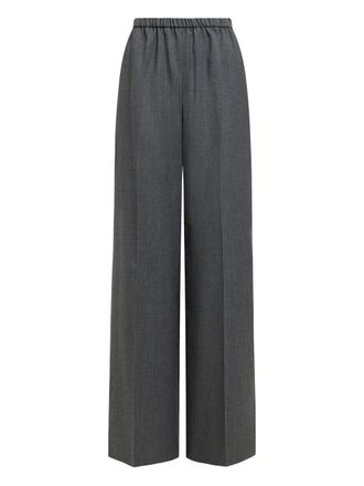 12 Storeez Wollen straight broek met elastische taille - Grijs