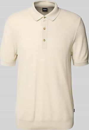 HUGO BOSS Regular Fit Strickpoloshirt aus Lyocell-Baumwoll-Mix Modell LANNOTTI in Offwhite, Größe XXL