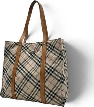 Burberry Beige Brown Nylon Leather Tote Bag (Pre-Owned)