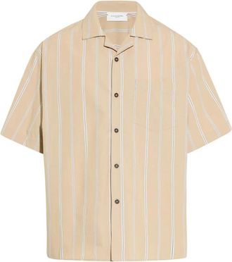 Paolo Pecora Boxy Fit Korte Mouw Shirt - Heren - Korte mouwen Overhemden - Beige - XS - Katoen - Overhemden