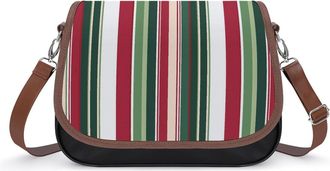 Generic Striped Red Green White Crossbody Bag Womens Handbag PU Message Bags Shoulder Purse with Adjustable Strap