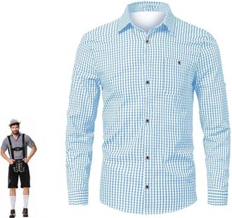 Generic Traditional Bavarian Oktoberfest Shirt for Men, Long Sleeves, Authentic Classic Breathable Summer Flannel Check Blouse, Casual Button-Down, Trachtenhe