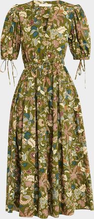 Ulla Johnson Adriana Puff-Sleeve V-Neck Midi Dress