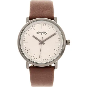 Simplify The 6200 Leather-Strap Watch in Grey/brown at Nordstrom