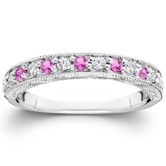 Pompeii3 1/2ct Pink Topaz & Diamond Vintage Wedding Ring 14K White Gold Size Selectable