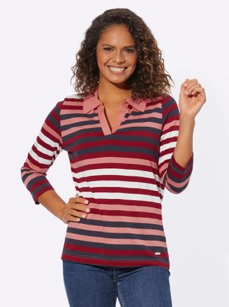 Casual Looks Poloshirt CASUAL LOOKS Poloshirt, Damen, Gr. 38, bunt (kirsche, marine, geringelt), 50% Baumwolle, 50% Modal, gemustert, gestreift, mehrfarbig, V-Auss