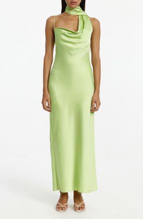 Significant Other Luka One-Shoulder Scarf Detail Satin Gown in Pistachio at Nordstrom, Size 12