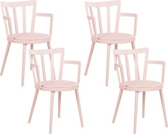Beliani Beliani - Conjunto De 4 Sillas De Comedor Sala De Estar Minimalista Moderno Asiento De Piel Sint&eacute;tica Acolchado Rosa Con Reposabrazos Morill
