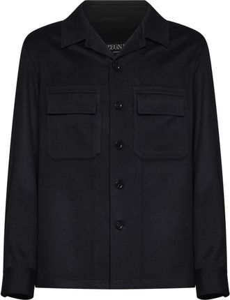 Ermenegildo Zegna Alba Overshirt - Heren - Cashmere truien - Blauw - XL - Leer - Truien & Vesten