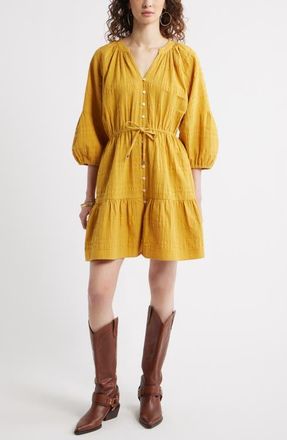 Treasure & Bond Button Front Cotton Seersucker Dress in Yellow Myth at Nordstrom, Size Xx-Large