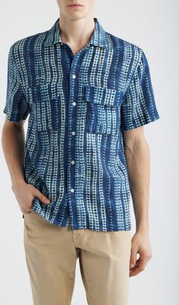 Madewell Short Sleeve Lyocell & Linen Button-Up Shirt in Shibori Stripe at Nordstrom, Size Xx-Large