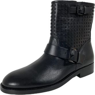 Michael Kors Biker Leren Bootie Reeves Stijl - Dames - Enkellaarsjes - Zwart - 35 1/2 EU - Leer - Schoenen
