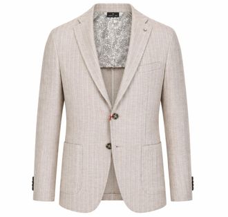 Manuel Ritz Beige Herringbone Half Lined Linen Blazer