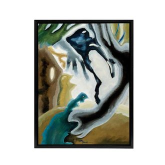 Artery8 Barnyard Fantasy Abstract Landscape Dove Black Framed Canvas Wall Art | Size: W24 x H32