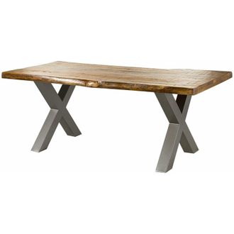 Massivmoebel24 freeform 5 tavolo da pranzo in legno di mango - verniciato natur / gambe in ferro x argento matt 240x100