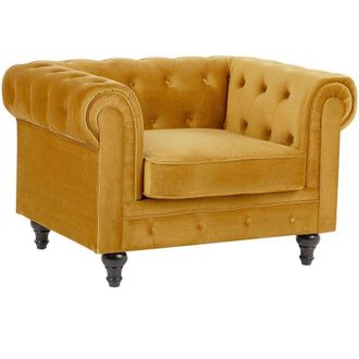 Beliani Poltrona Chesterfield Tappezzeria in Velluto Giallo Gambe in Legno Nero Chesterfield