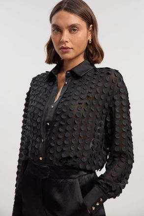 Karen Millen Womens Textured Georgette With Satin Collared Woven Shirt - Black - Size 14 UK