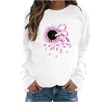 Generic Breast Cancer Awareness Sweatshirt Womens Loose Fit Long Sleeve Sweatshirts Fashion Pink Ribbon Graphic Tunic Tops Elegant Crew Neck Pullover Tops Hea