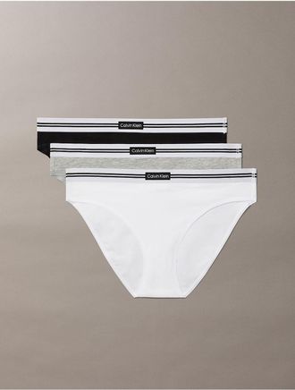 Calvin Klein Womens Cotton Stretch Jacquard Logo Patch 3-Pack Bikini - Multi - XL