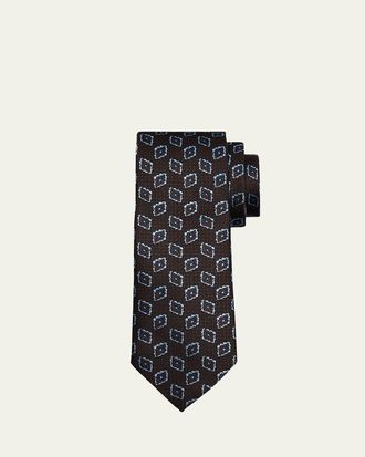 Ermenegildo Zegna Mens Floral Medallion Silk Jacquard Tie
