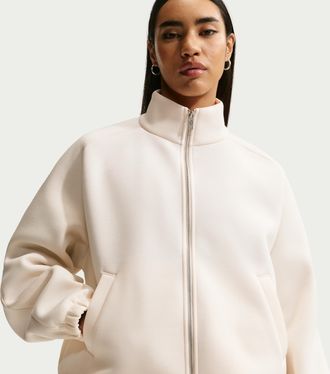 Nike Womens Pregame Fleece Oversized Track Jacket in White | IF0653-103