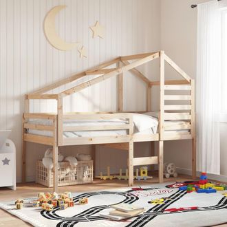 vidaXL Cama Alta Con Techo Madera Maciza De Pino Marr&oacute;n Cera 75x190 Cm Vidaxl