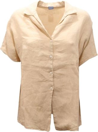 Fay Linnen Overhemd Korte Mouw - Dames - Overhemden - Beige - M - Linnen - Overhemden