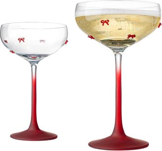 Godinger Set Of 2 Bow Coupe Frost Stem Glasses