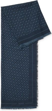 BOSS Monogram-jacquard scarf in modal and wool