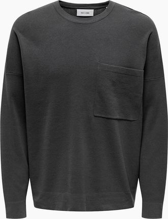 Only Mens Relaxed Fit Crew Neck Long Sleeve Sweatshirt - Grey - Size: 2X large
