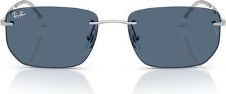 Ray-Ban 56mm Rimless Rectangular Sunglasses in Silver/dark Blue at Nordstrom