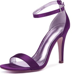 Generic Women Sexy Bridal Heels Wedding Ankle Strap Heel Open Toe Stiletto High Heeled Sandals for Party,Night Out,Daily 10.5Cm,Purple,6 UK