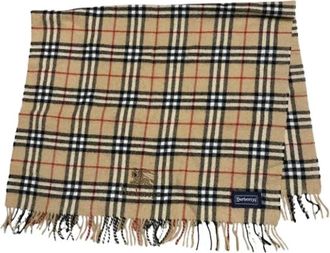 Burberry Pre-owned Scarves, female, Beige, Size: ONE SIZE Pre-owned Wool Fringe Scarf