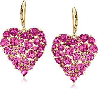 Ross-Simons Rhodolite Garnet Heart Drop Earrings in 18kt Gold Over Sterling