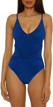 Trina Turk Crepe Wrap One-Piece Swimsuit in Indigo at Nordstrom, Size 12