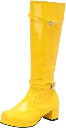 Generic Women Knee High Boots Square Toe Chunky Heel Platform Buckle Strap Elegant Long Boot