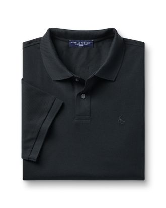 CHARLES TYRWHITT Pique Cotton Polo - Black Size Large by Charles Tyrwhitt