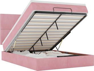 vidaXL Vidaxl Struttura Letto Pouf Con Materassi Rosa 140x200 Cm In Velluto