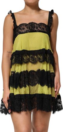Dolce & Gabbana Womens Yellow Black Babydoll Chemise Lingerie Dress Yellow, Silk