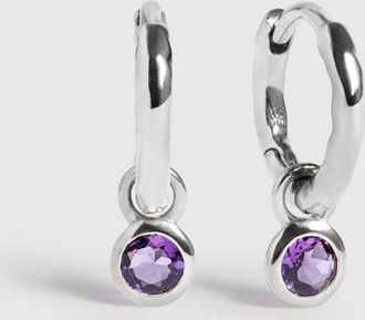 Monica Vinader Sterling Silver February Birthstone Huggie Earrings Amethyst